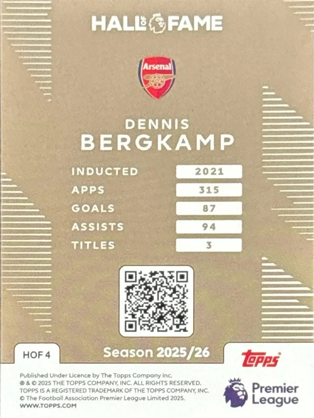 Topps Soccer Trading Card - Dennis Bergkamp Hall of Fame